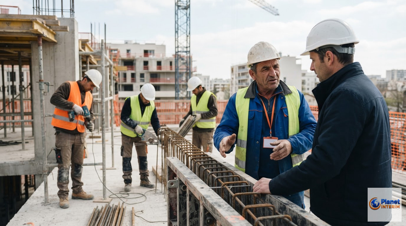 coût d'un intérimaire recruté en Roumanie - Travailleurs roumains qualifiés sur un chantier de construction en France.