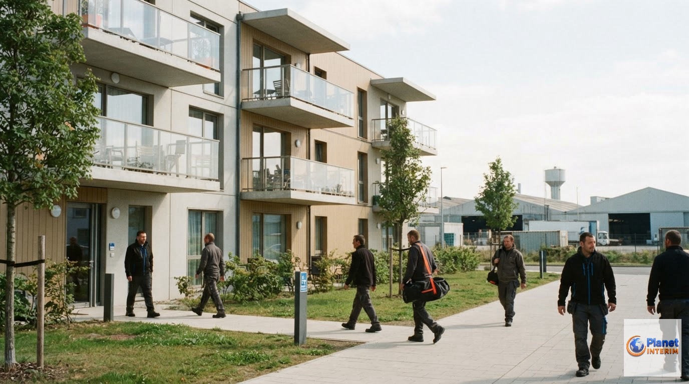 Logements pour travailleurs intérimaires proches d'un site industriel.
