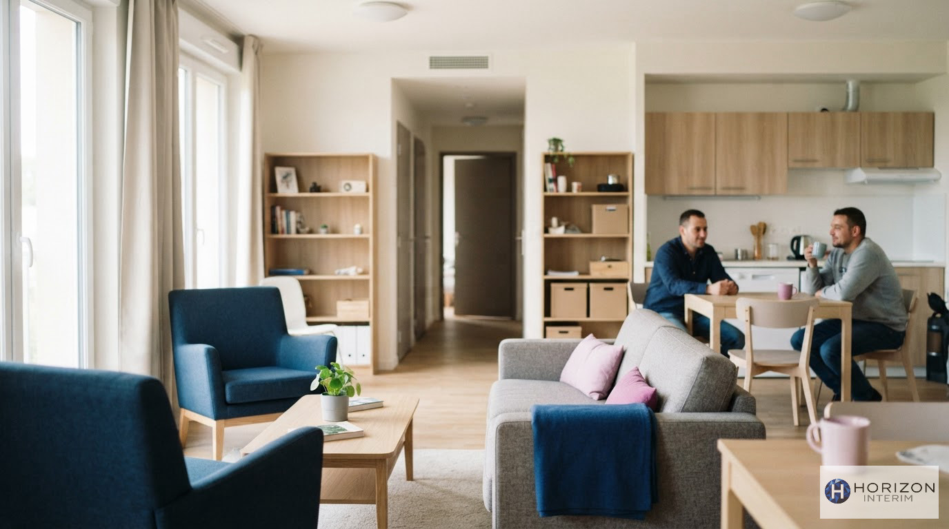 Logement collectif moderne optimisé pour le confort et l'organisation des équipes.