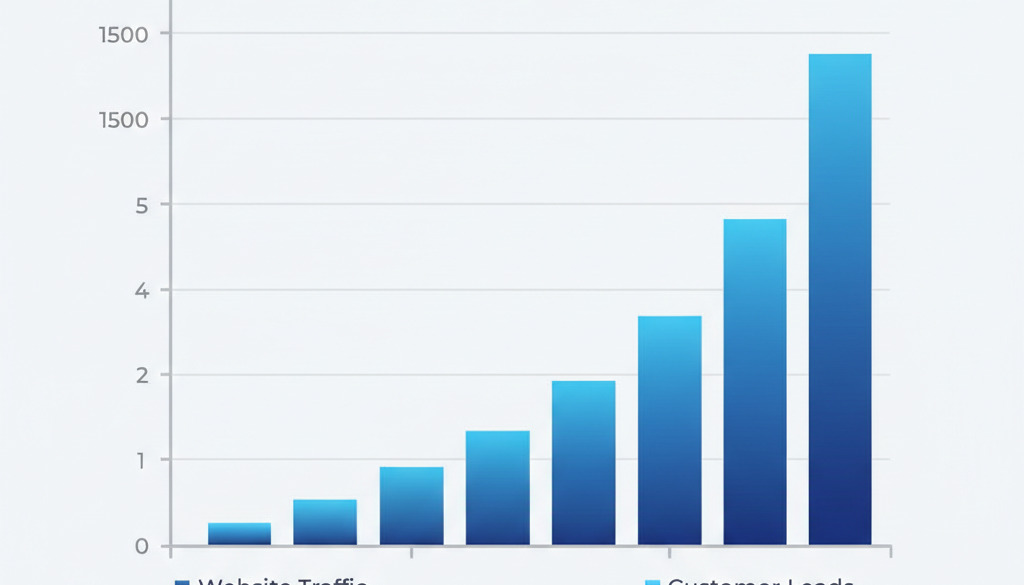 Bar graph shows small business growth in traffic and leads.