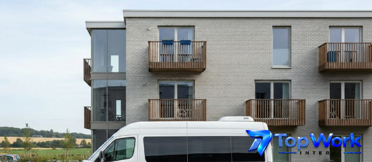 Transport d'équipe vers un logement de qualité pour intérimaires en France.