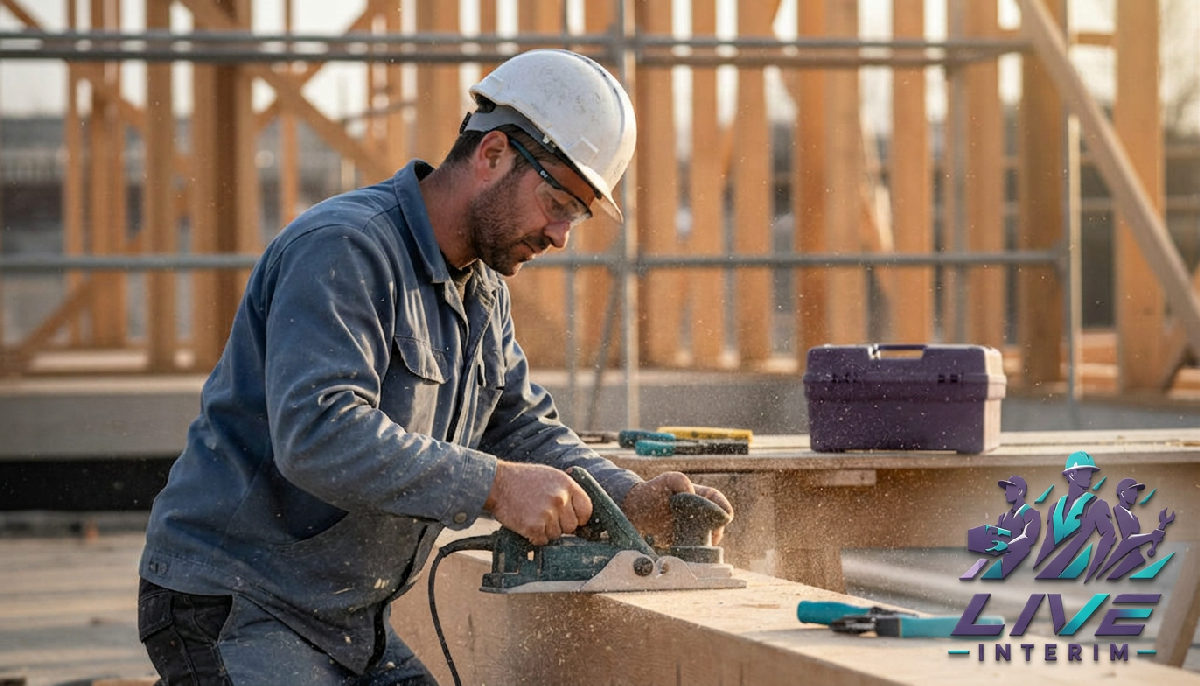 recrutement menuisiers roumains BTP - Menuisier qualifié travaillant sur un chantier en France.