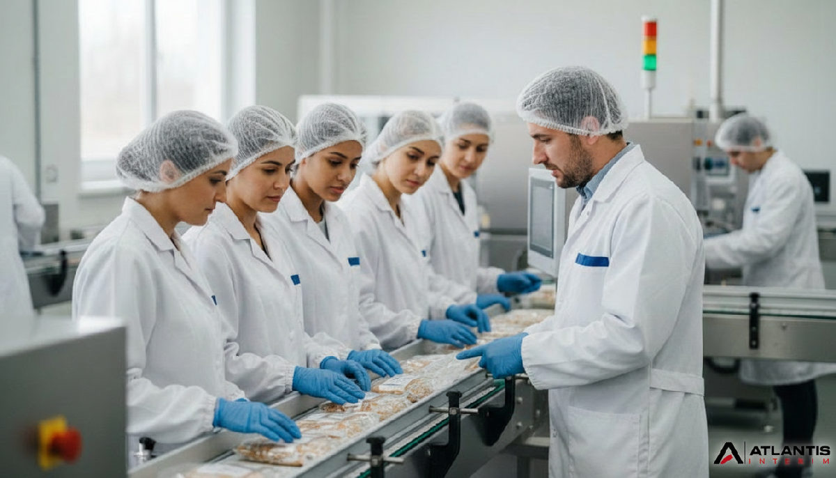 Travailleurs internationaux dans une usine agroalimentaire moderne et propre.