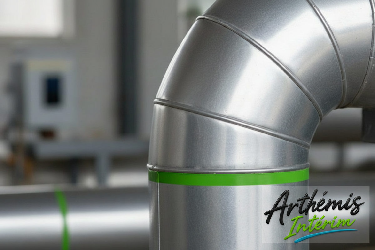 Gros plan sur une finition d'isolant en aluminium sur un coude.