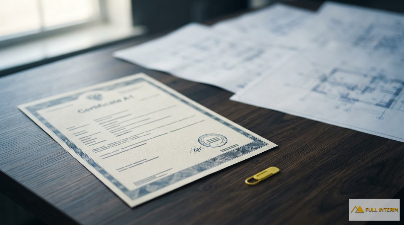 Un formulaire de certificat A1 posé sur des plans de chantier.