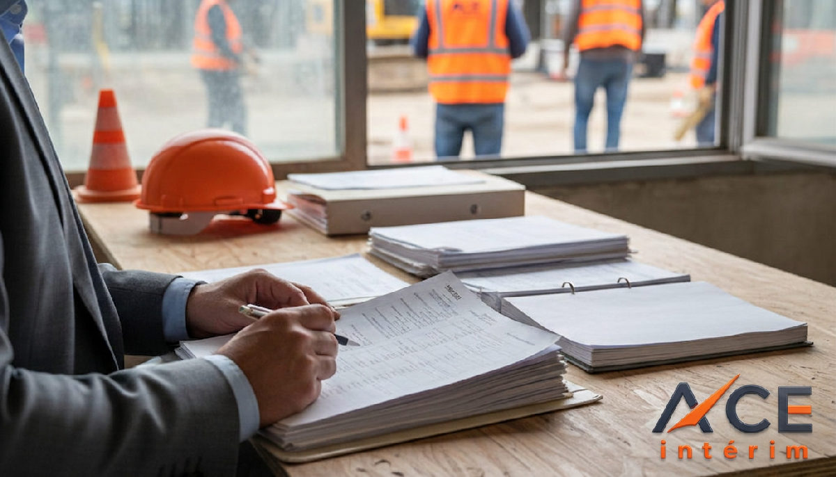 contrôles URSSAF détachés - Inspecteur URSSAF examinant des documents sur un chantier.