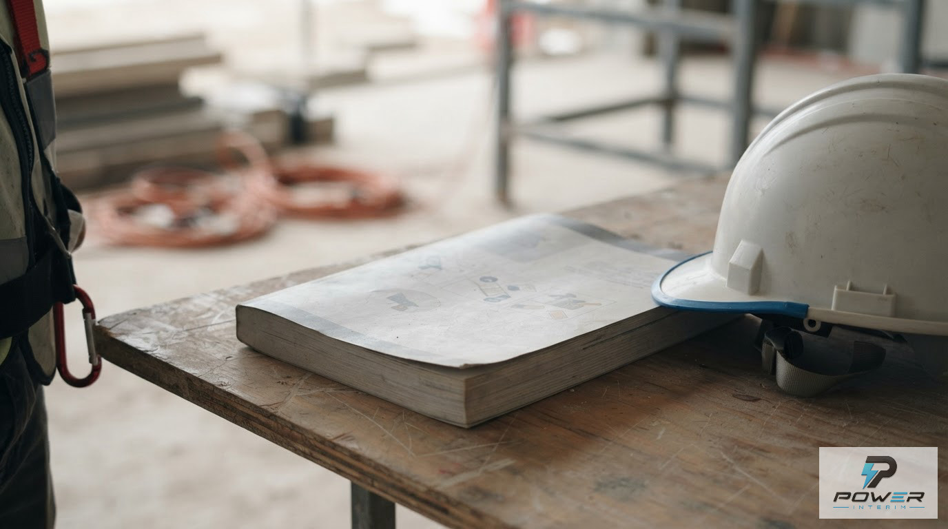 Un livret de sécurité bilingue et un casque posés sur une table.
