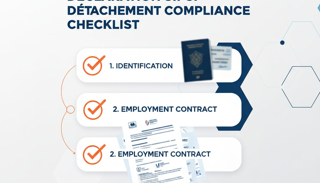 Infographie : checklist pour une déclaration SIPSI détachement conforme.