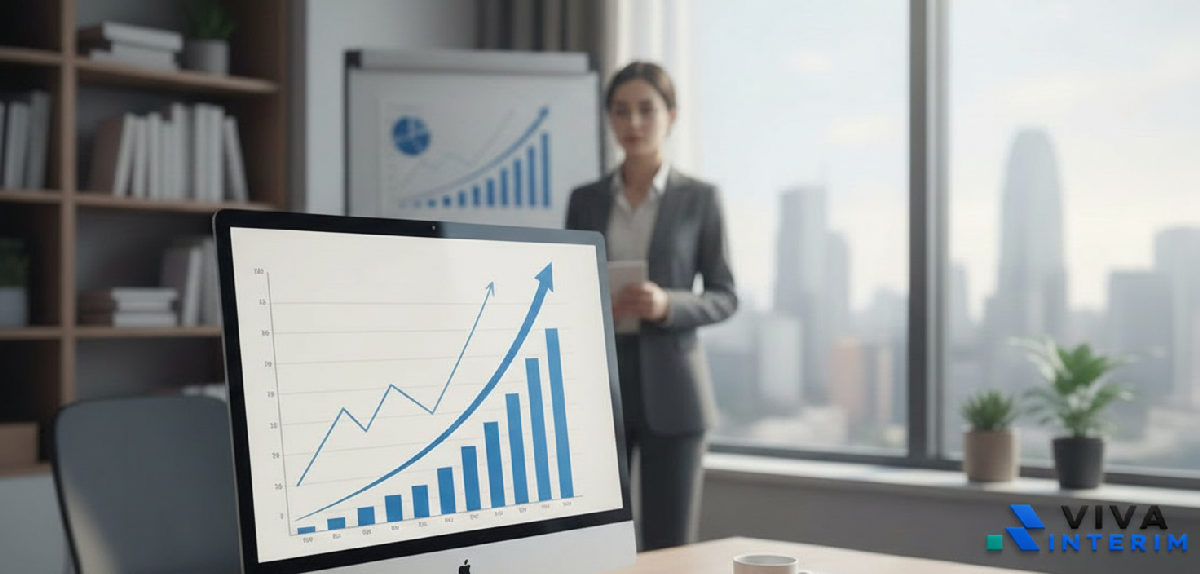 Graphiques de productivité en hausse dans un bureau RH.