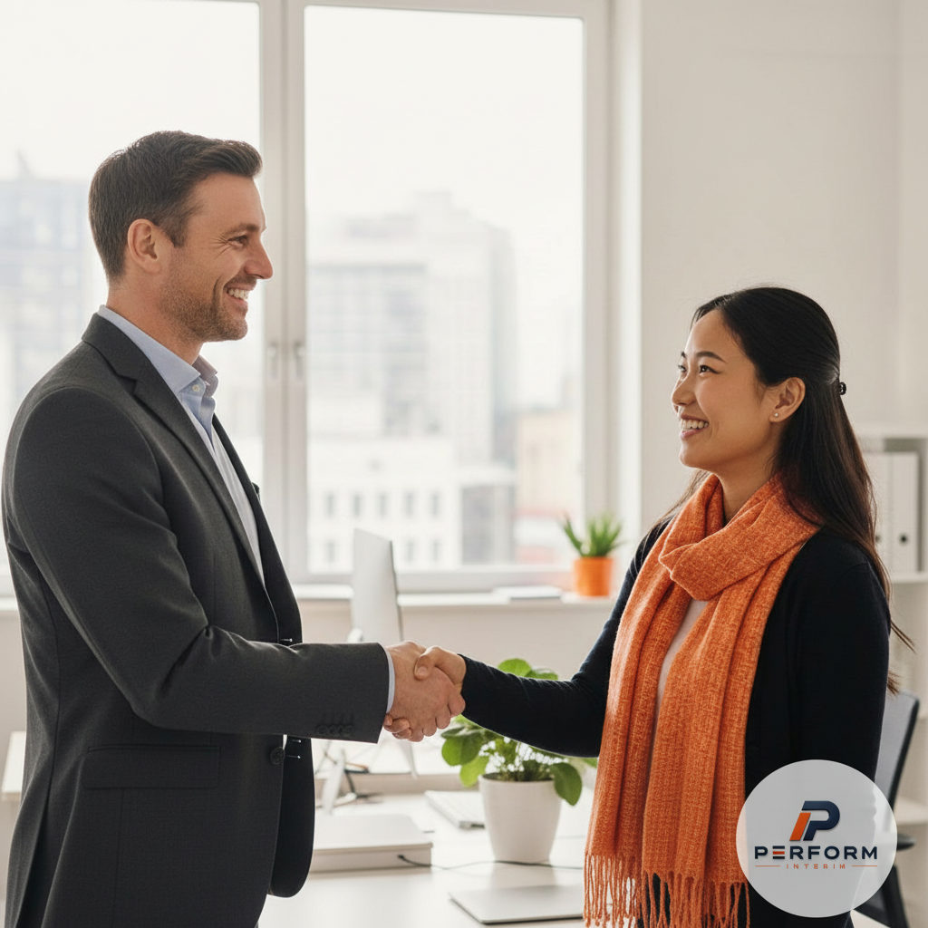 intégration intérimaire étranger étapes pratiques - Un employeur et un intérimaire étranger se serrent la main.