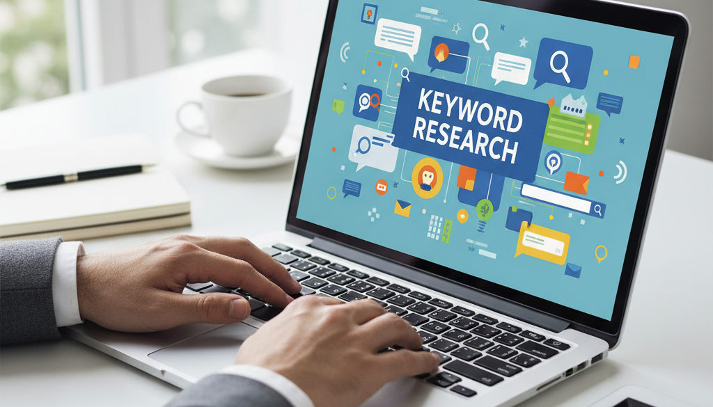 alegere cuvinte cheie blog – Persona cercetând cuvinte cheie relevante pentru un blog.