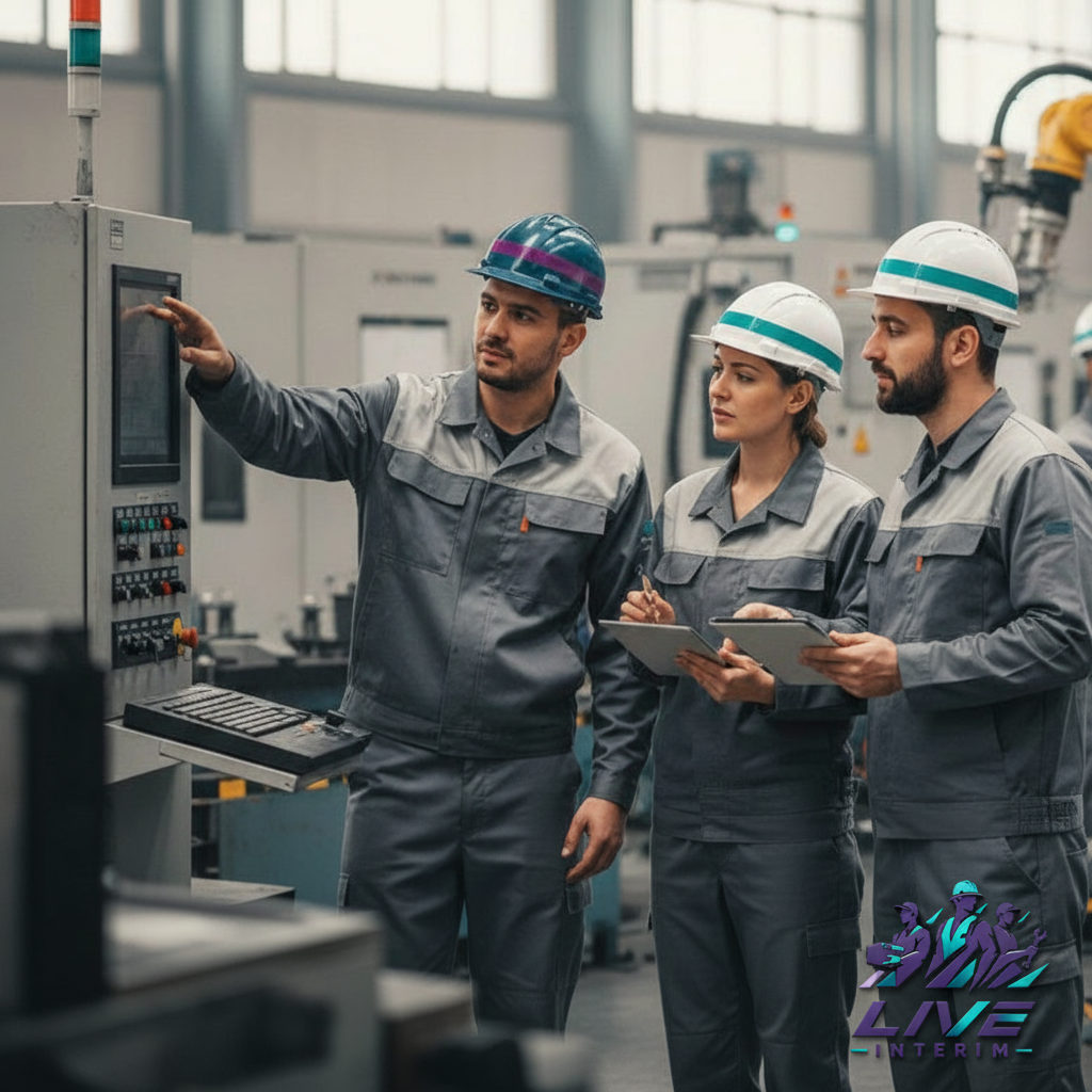 Travailleurs français et roumains collaborant sur un site industriel.