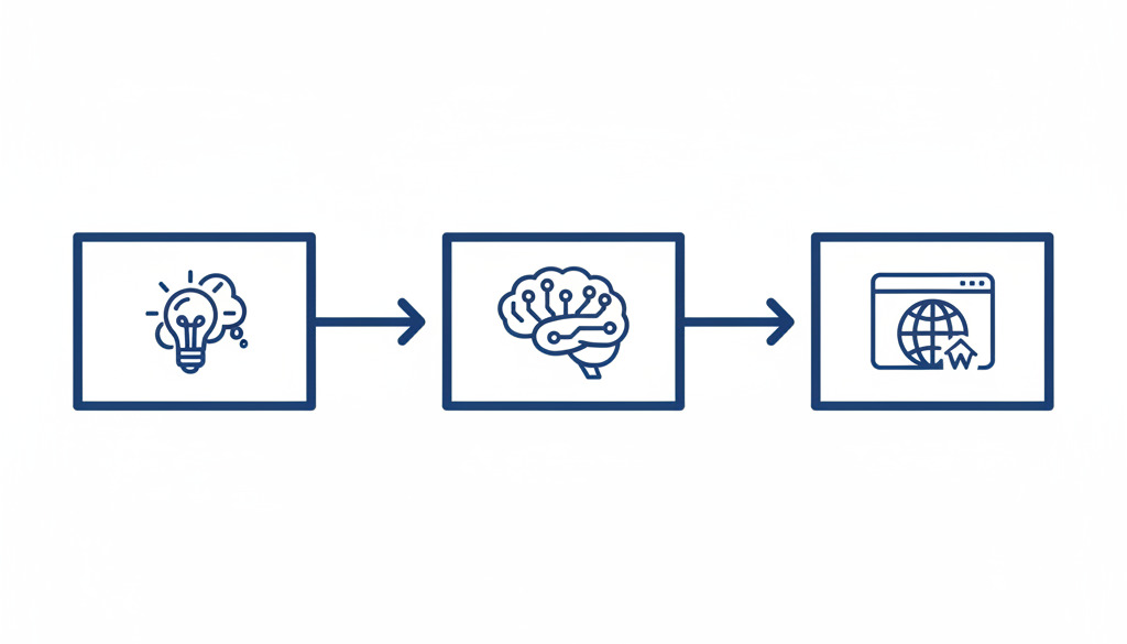 Flowchart: Input strategy, AI generates, publish.