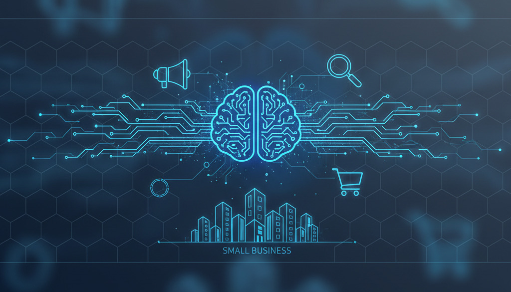 Small business owner using AI tools for content marketing strategy.