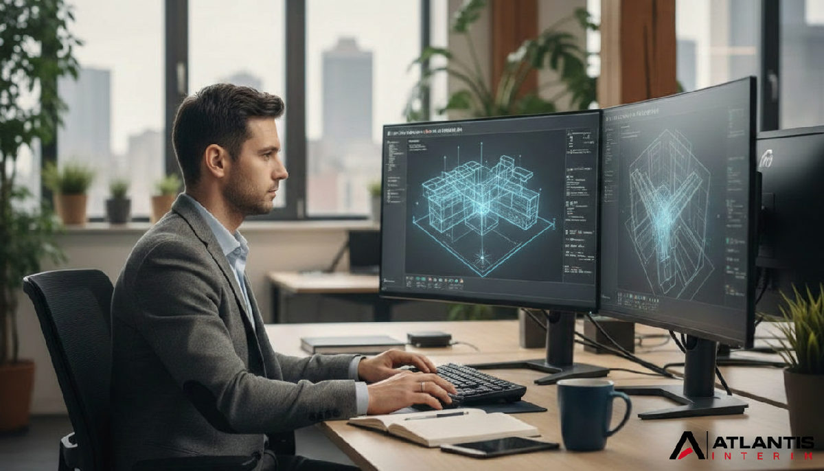 Ingénieur roumain travaillant sur des modélisations 3D.