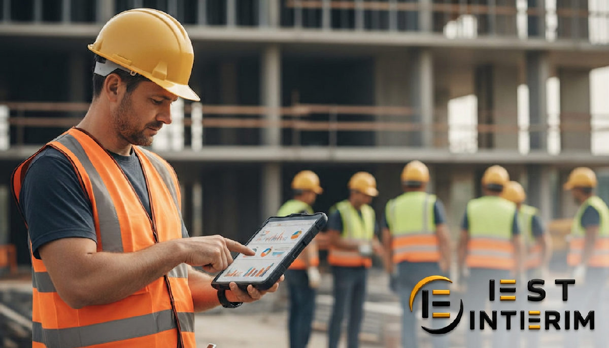 Gestionnaire et équipe de travailleurs roumains sur un chantier.