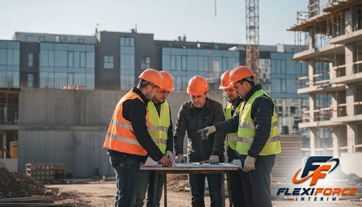 Vue aérienne d'un grand chantier de construction en cours.