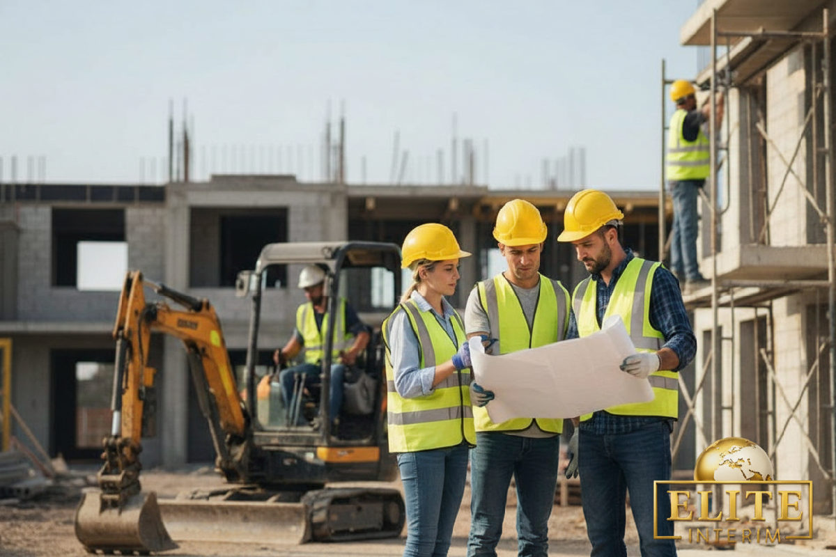Ouvriers sur un chantier, illustrant l'intérim BTP roumain.