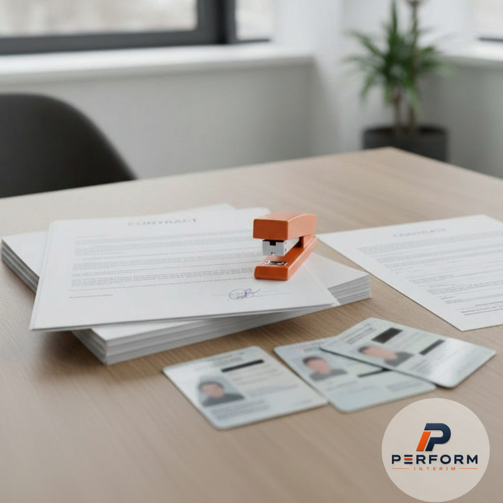 Bureau de recrutement avec contrats et formulaires A1.