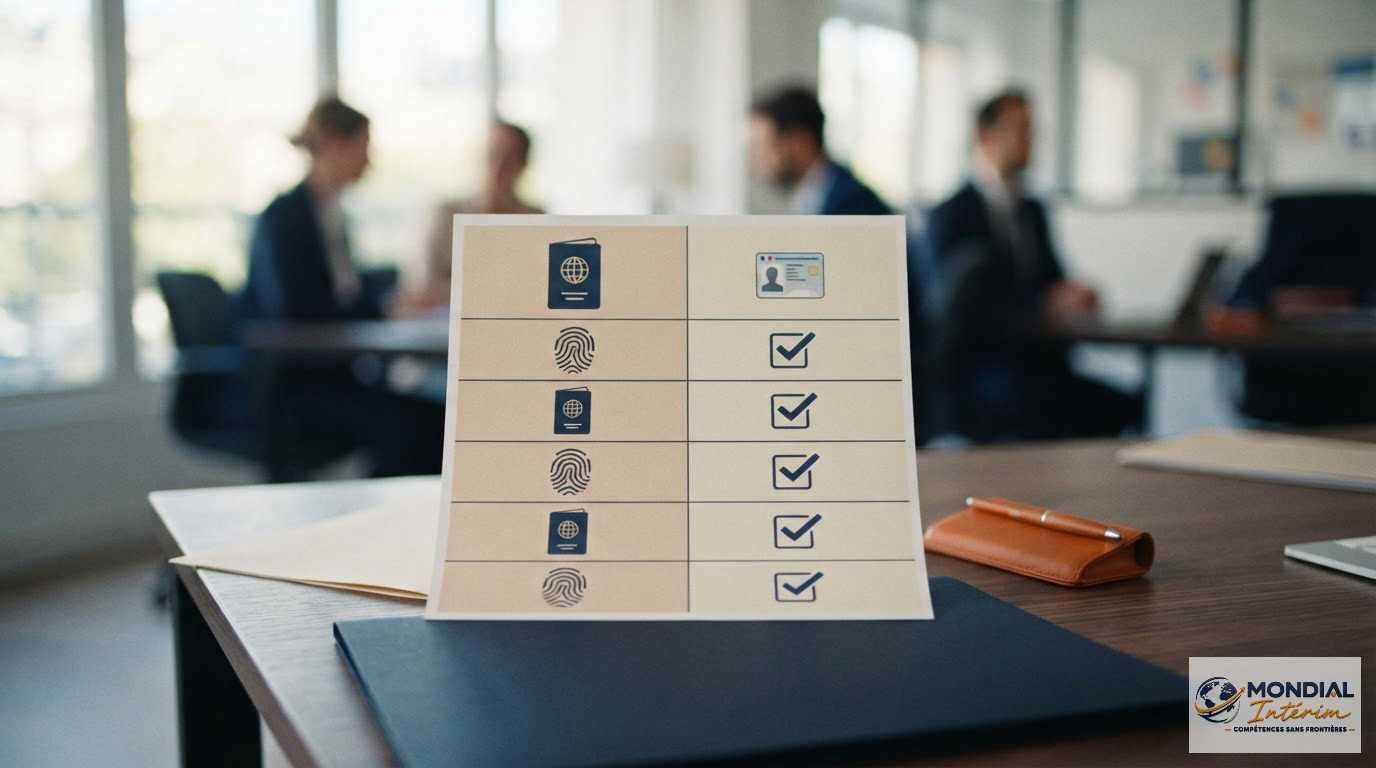 Tableau comparatif des documents requis pour le recrutement international en intérim.