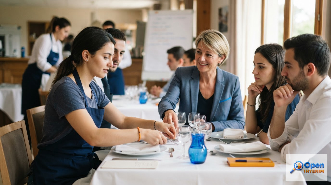 Des employés roumains suivant une formation au service à la française.
