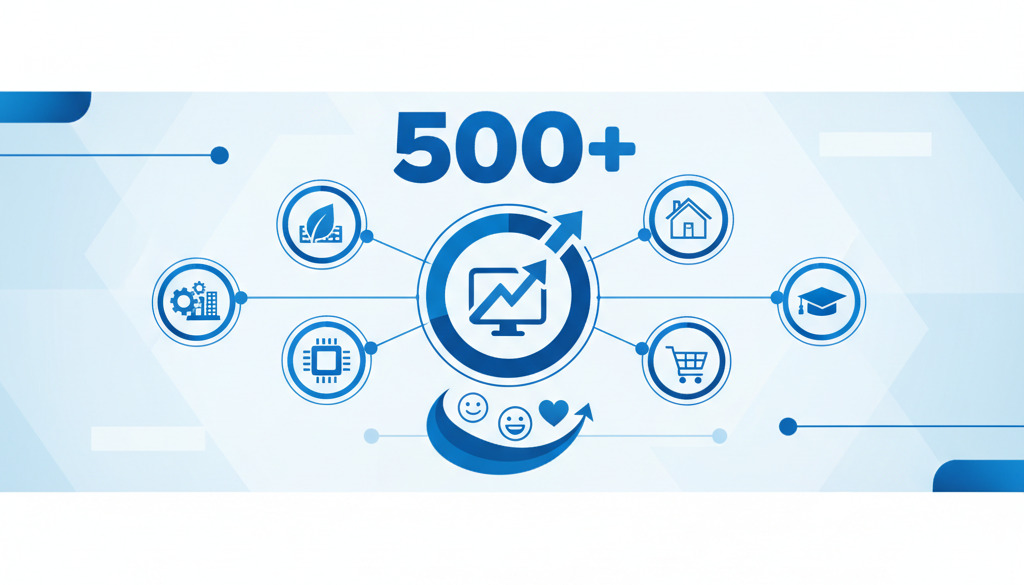 Infografika: 'Več strank iz vašega bloga' z več kot 500 zadovoljnimi strankami.