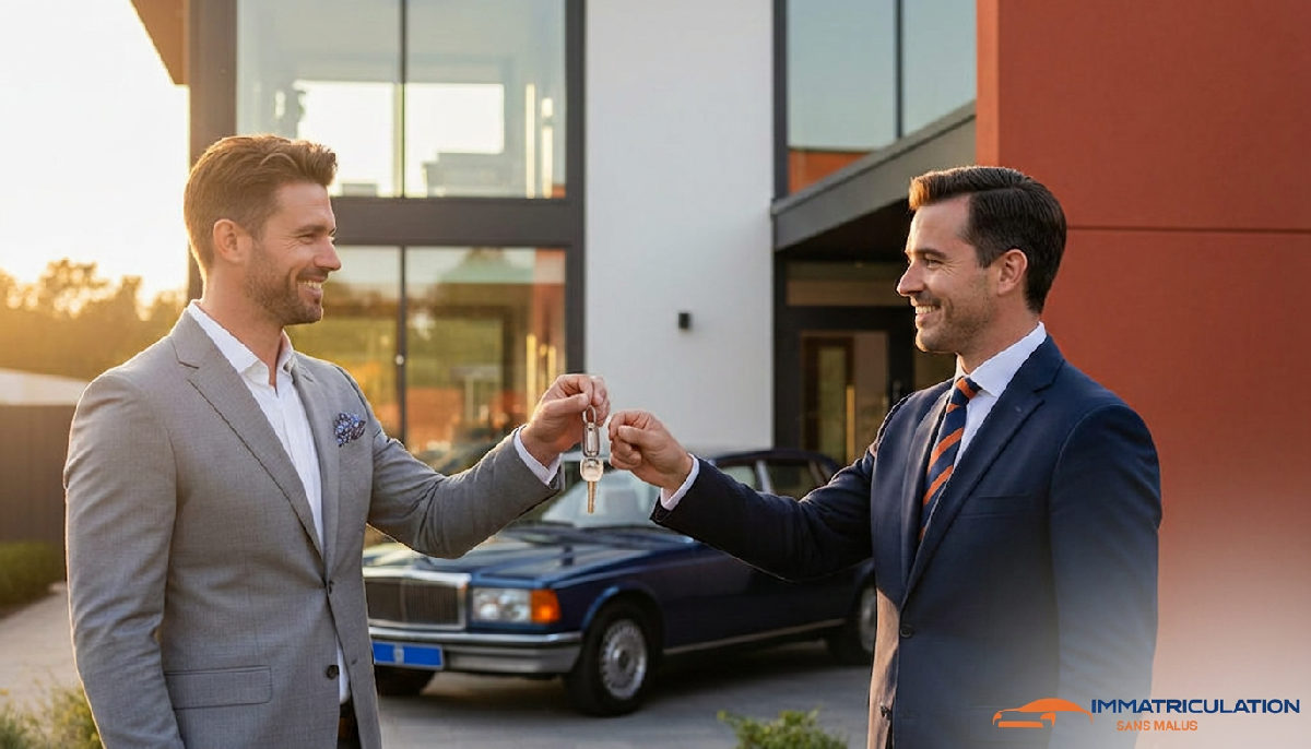 Client satisfait recevant ses clés de voiture neuve.