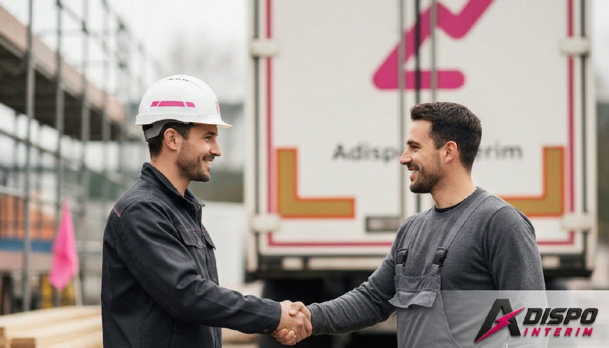Chef de chantier lillois et charpentier qualifié se serrant la main devant un camion.