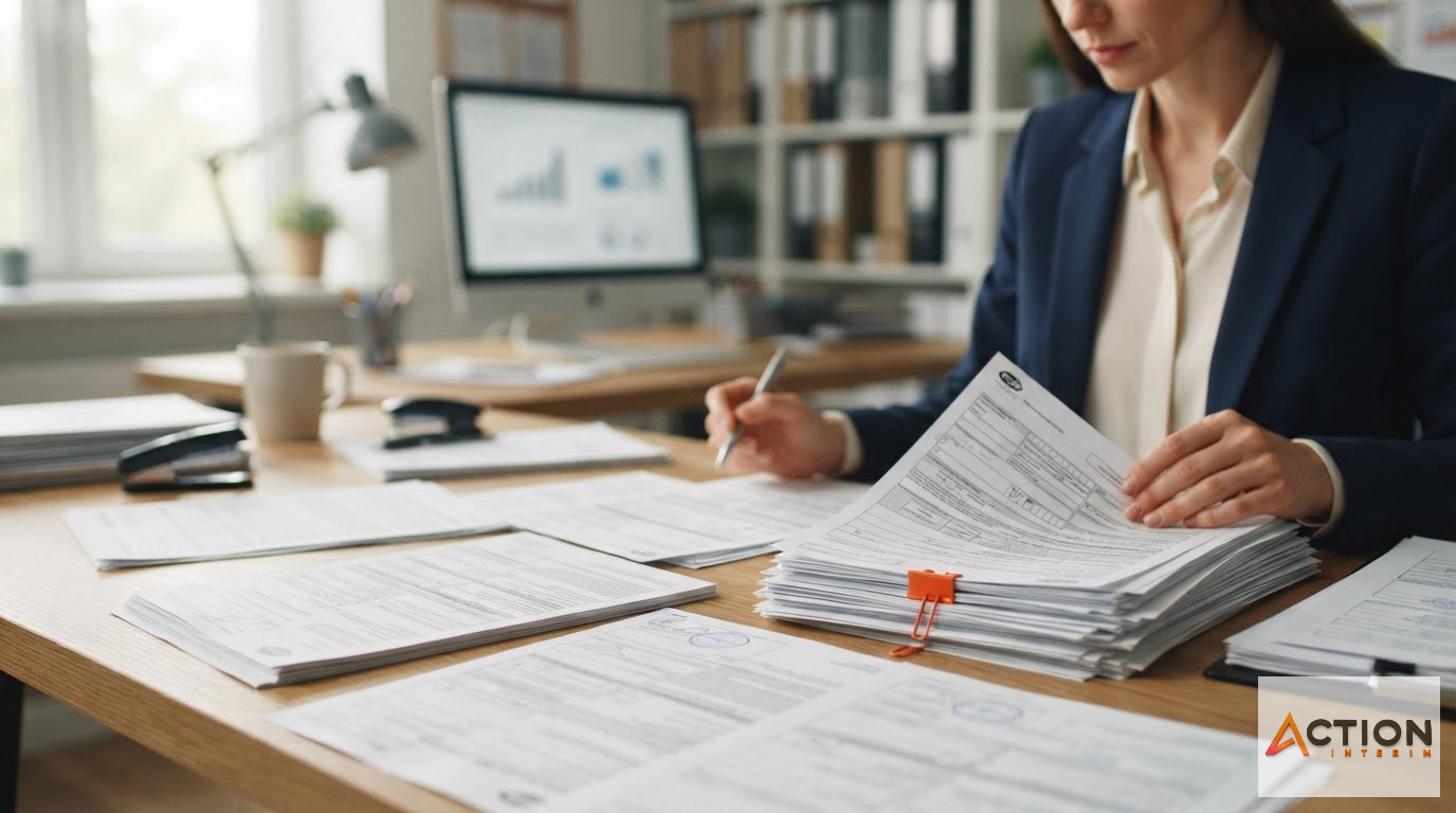 Documents administratifs et formulaires A1 sur un bureau de ressources humaines.