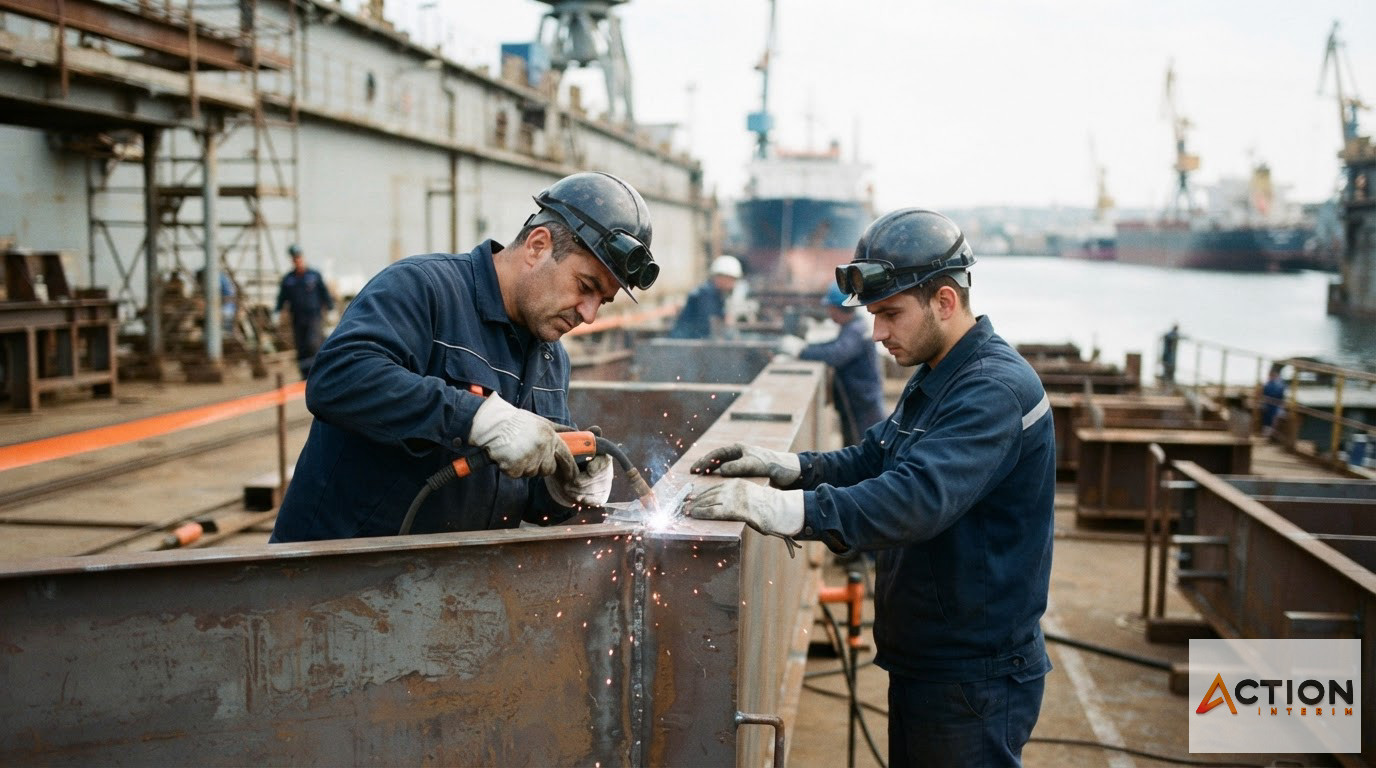 Techniciens travaillant dans une usine logistique européenne.