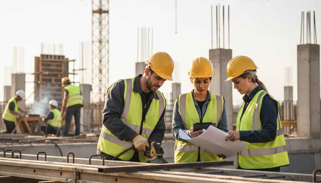 Ouvriers sur un chantier, symbolisant l'efficacité du détachement.