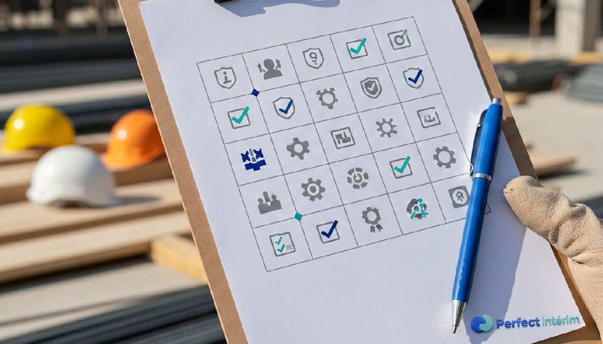 checklist détachement – Liste de contrôle du détachement - Liste de contrôle du détachement sur un chantier, symbole de confo