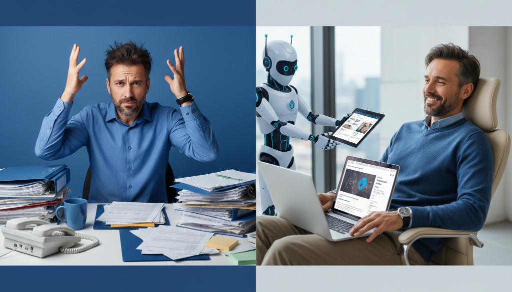 AI helps a busy entrepreneur create blog content effortlessly.