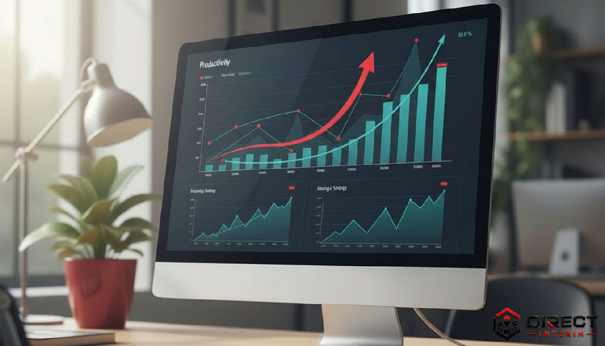 Tableau de bord montrant la hausse de productivité et les économies.