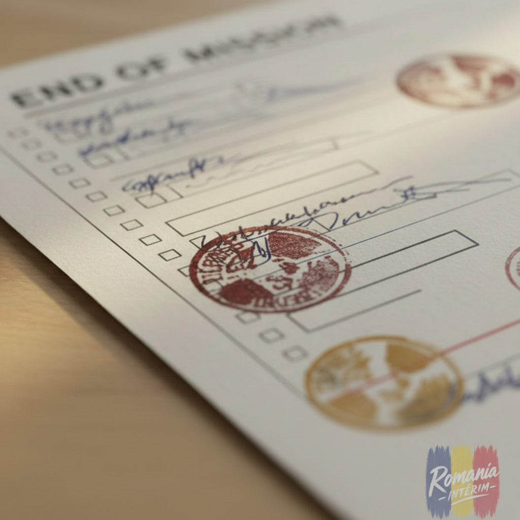 Liste de contrôle pour la fin de mission, conforme à la loi roumaine.