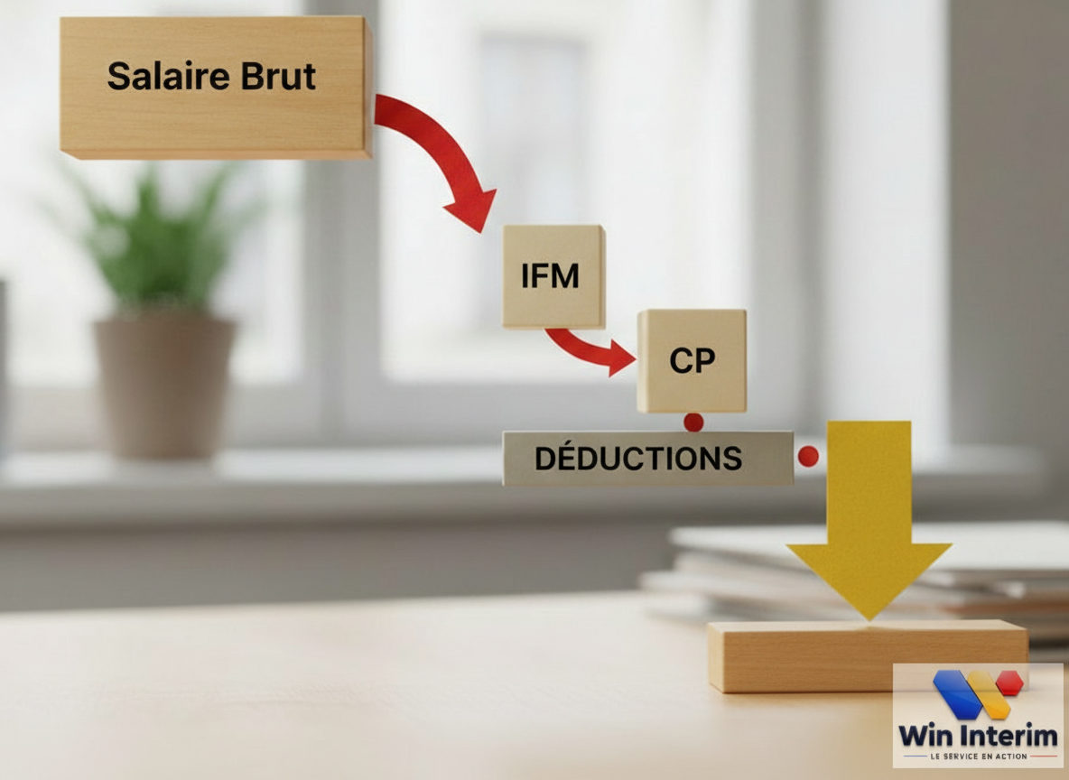Infographie : calcul de l'IFM et des CP, du brut au net.