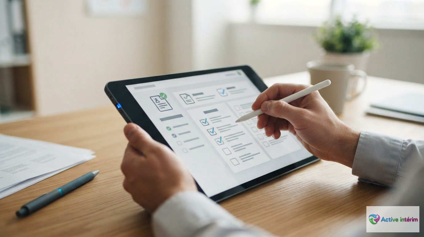 Gros plan sur une tablette listant les documents requis pour la déclaration SIPSI.