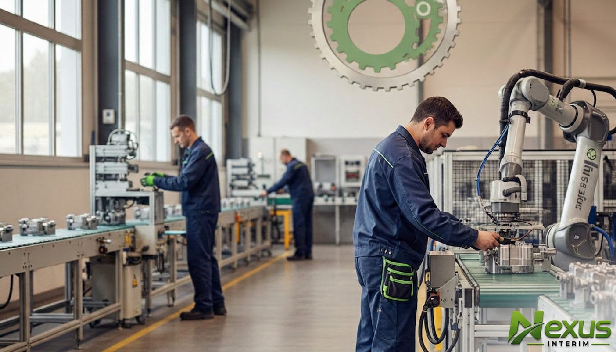 intérim industrie roumanie france - Usine moderne en France avec ouvriers qualifiés en production.