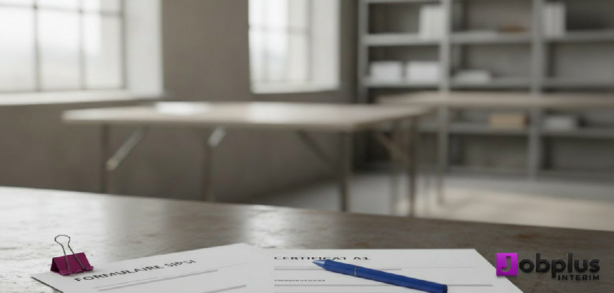 Formulaires SIPSI et certificat A1 sur un bureau industriel.