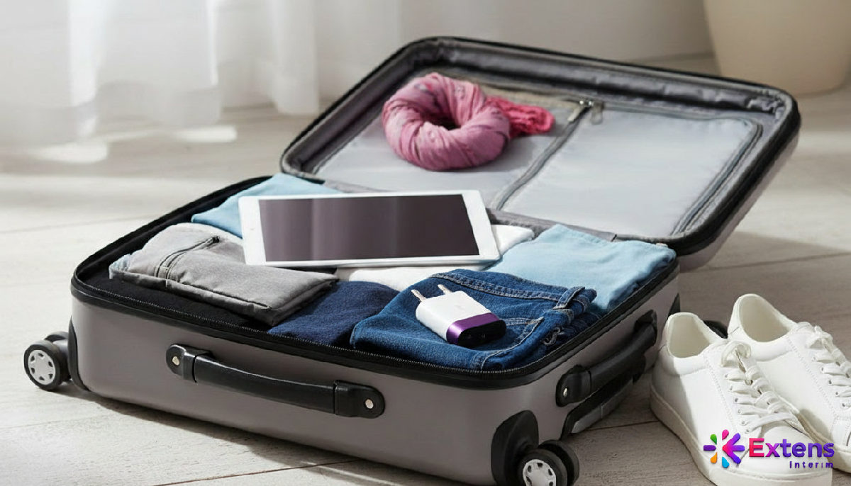 Une personne préparant méticuleusement sa valise pour un voyage léger.