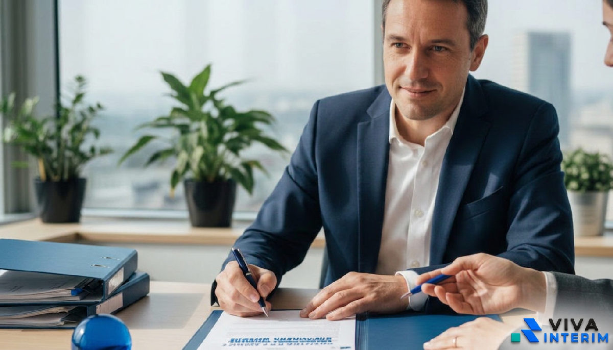 Signature d'un contrat de détachement simplifié dans un bureau moderne.