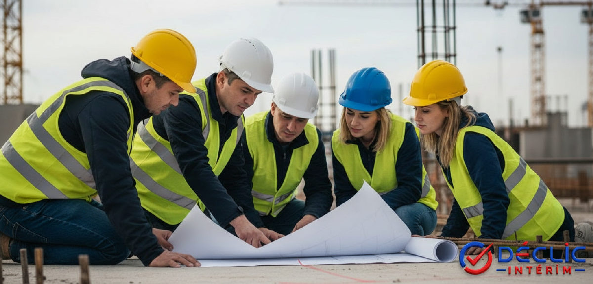 Responsable de chantier avec une équipe de travailleurs intérimaires roumains qualifiés.