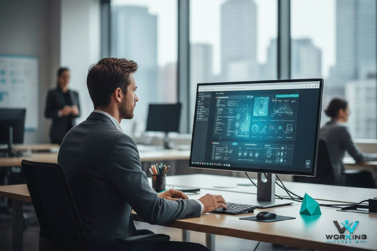 Consultant en recrutement utilisant un logiciel de gestion de candidats.