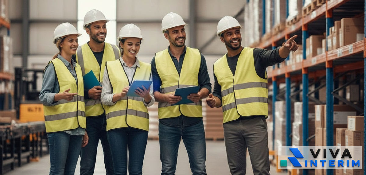 Travailleurs diversifiés souriants dans un environnement professionnel.