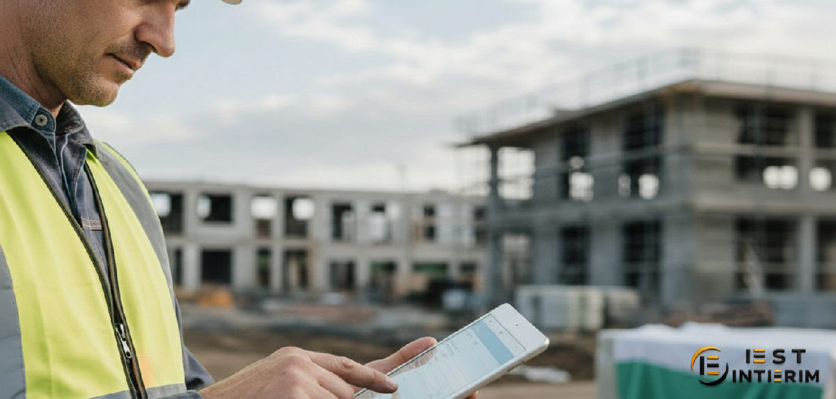 Responsable de chantier vérifiant des documents sur tablette.