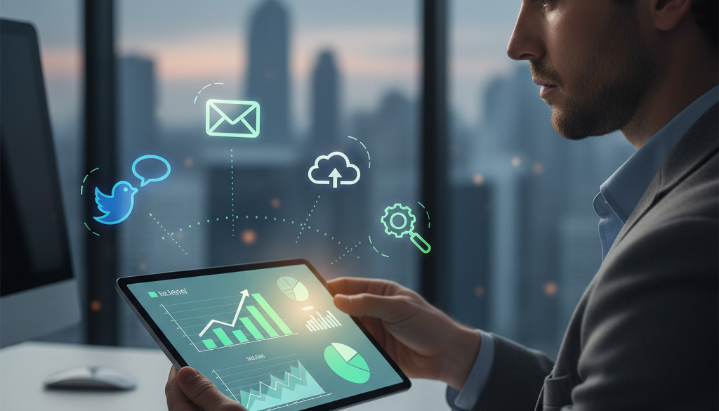 Analisando o crescimento com ferramentas de marketing automatizadas em um tablet.