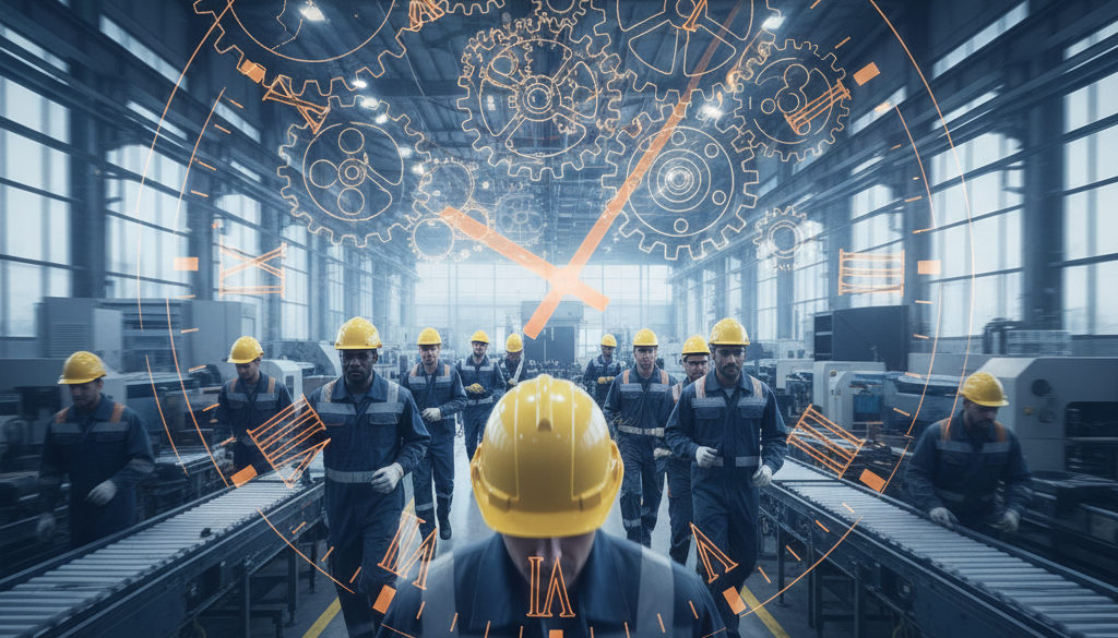 Engrenages et horloge symbolisant la réactivité du recrutement industriel.