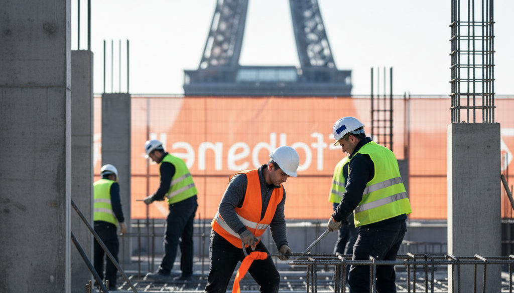 intérim construction Roumanie guide - Chantier de construction en France avec des intérimaires roumains au travail.