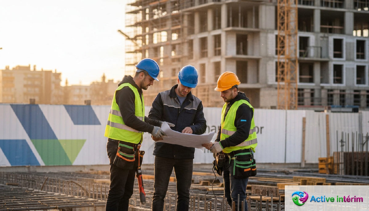 Ouvriers roumains qualifiés sur un chantier de construction en France.