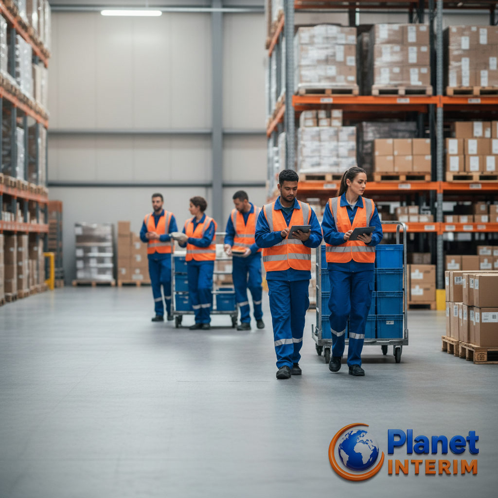 Ouvriers roumains dans un entrepôt logistique en France.